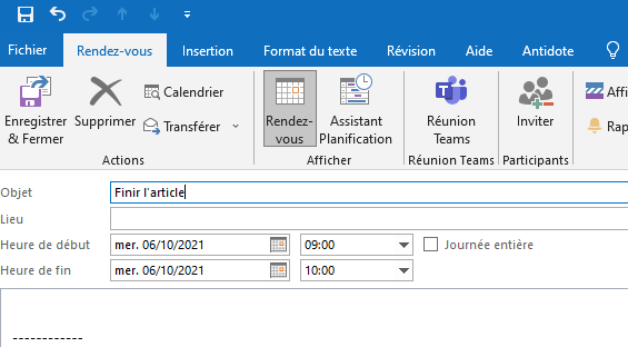Outlook - planifier 2