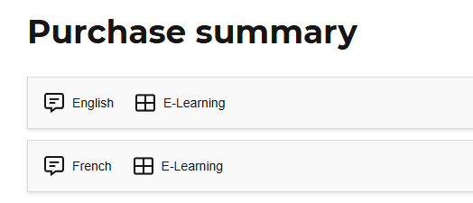 Purchase summary - training language